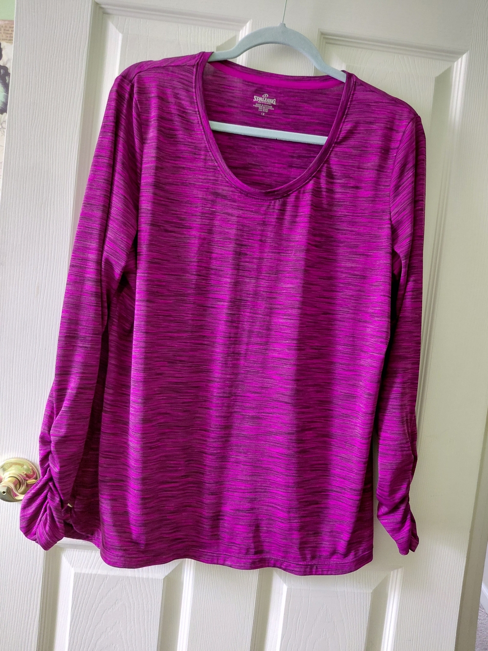 Spalding Women's Athletic Wear Long Sleeve Scoop Neck Top in Magenta Heathered